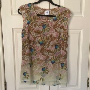 CAbi Floral Sleeveless Blouse - medium Brown, pink and blue